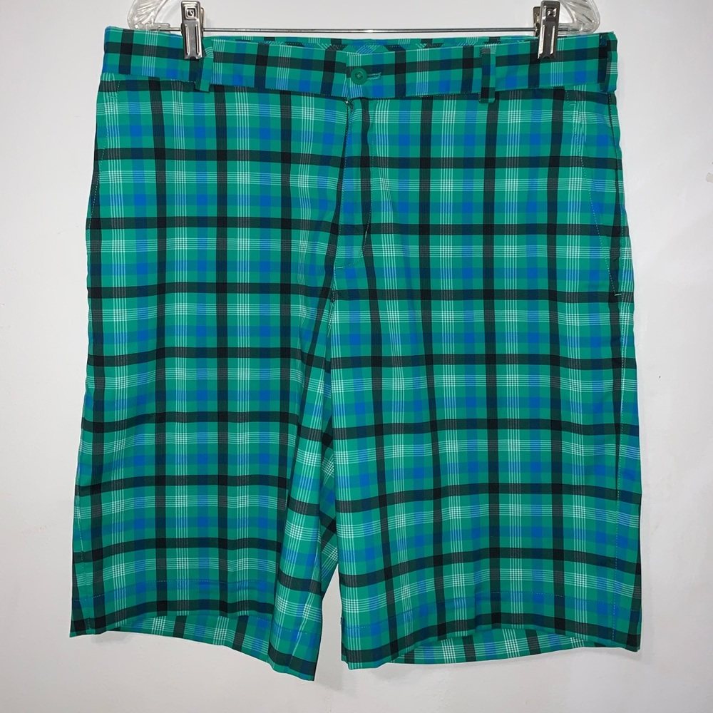 Nike Golf Tour Performance Dri-Fit Green & Black Plaid Shorts Size 34
